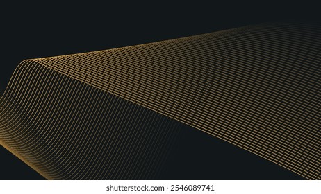 Fundo abstrato preto com linhas de curva de ouro para fundo ou apresentação