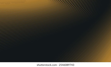Fundo abstrato preto com linhas de curva de ouro para fundo ou apresentação