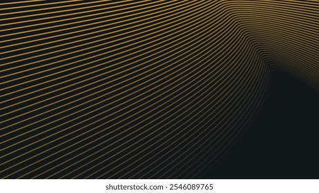 Black abstract background with gold curve lines for backdrop or presentation