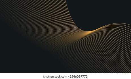 Black abstract background with gold curve lines for backdrop or presentation