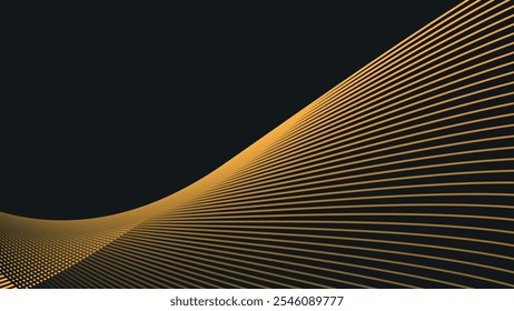 Black abstract background with gold curve lines for backdrop or presentation