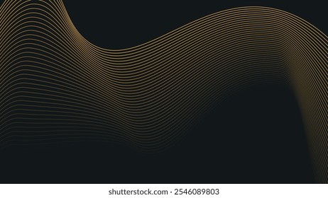 Black abstract background with gold curve lines for backdrop or presentation