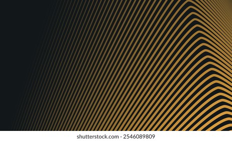 Fundo abstrato preto com linhas de curva de ouro para fundo ou apresentação