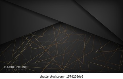 Black abstract background with gold lines. Modern technology concept. Vector illustration.