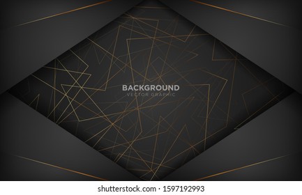 Black abstract background with gold lines. Modern technology concept. Vector illustration.