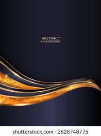 BLACK ABSTRACT BACKGROUND WITH GOLD ORANGE VSHAPES VECTOR ILLUSTRATION. ELEGANT GOLD ABSTRACT BACKGROUND WITH METALIC SHAPES. GRADIENT GOLDEN LUXURY BACKGROUND VECTOR