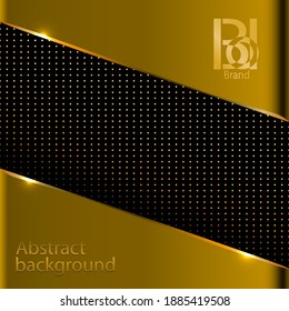 Black, abstract background with golden gradient. Interesting logo.
