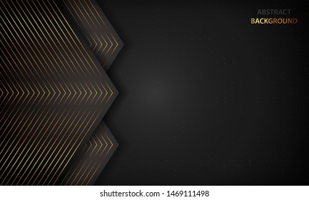 Black abstract background with golden lines. Modern luxury concept.