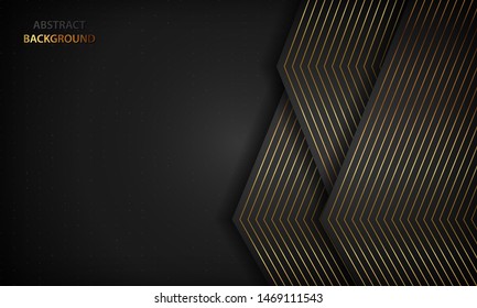 Black abstract background with golden lines. Modern luxury concept.