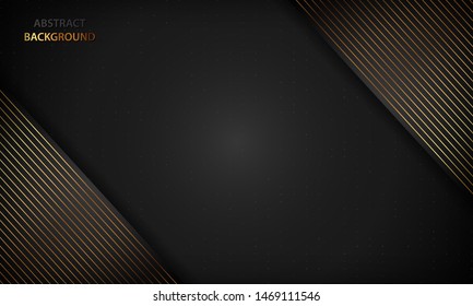 Black abstract background with golden lines. Modern luxury concept.
