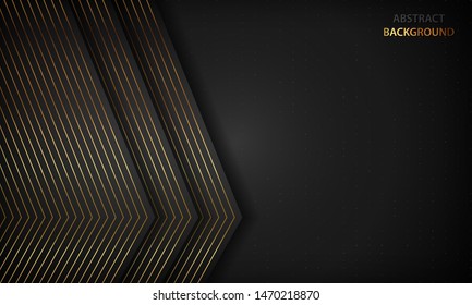 Black abstract background with golden lines. Modern luxury concept.