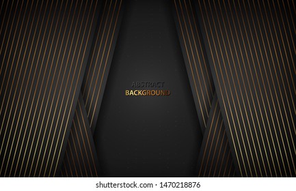 Black abstract background with golden lines. Modern luxury concept.