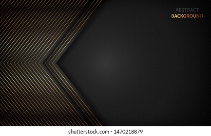 Black abstract background with golden lines. Modern luxury concept.