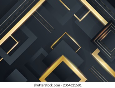 Black abstract background with golden lines. Black gold background overlap dimension abstract geometric modern. Elegant navy black gold background with overlap layer. Suit for business and corporate