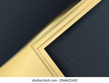 Black abstract background with golden lines. Black gold background overlap dimension abstract geometric modern. Elegant navy black gold background with overlap layer. Suit for business and corporate