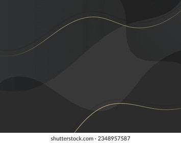 Black abstract background with golden lines and waves.