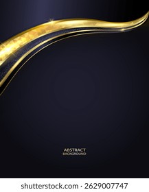BLACK ABSTRACT BACKGROUND WITH GOLDEN SHAPES VECTOR ILLUSTRATION. ELEGANT GOLD ABSTRACT BACKGROUND WITH METALIC SHAPES. GRADIENT GOLDEN LUXURY BACKGROUND VECTOR