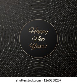 Black abstract background with golden text. Greeting 
design for the new year 2019 and Christmas. Vector 
illustration.