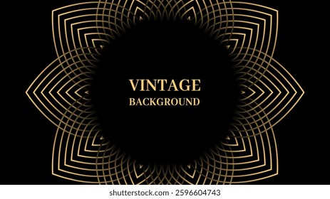 Black abstract background with gradient gold mandala pattern. Shiny poster or web banner template. Ethnic pattern, ornament