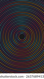 Black abstract background with gradient light colorful circle lines radial. technology hi-tech futuristic template. Vector illustration.