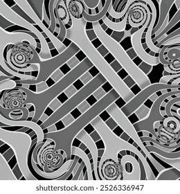 Black abstract background .Grange digital image with a psychedelic stripes. Abstract psychedelic stripes for digital wallpaper design ,geometric art,Optical illusion style