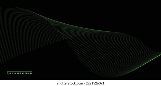 Black abstract background and green line wave