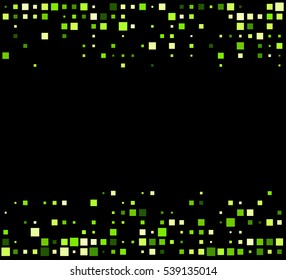 Black abstract background with green squares. Vector illustration.