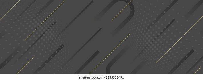 Black abstract background with halftone and golden lines.