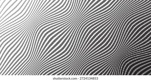 Black Abstract Background with Halftone Linear Gradient Vector Texture Wave Dots Pop Art Style. Dot Structure with Subtle Texture as Design Element. Halftone Contrast Graphic Minimalist Art Wallpaper.