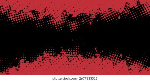 Fundo abstrato preto com padrão de ponto vermelho de meio-tom e textura grunge gradiente preto. Linha pontilhada quadrinhos esportes estilo ilustração vetorial. VOL. 5