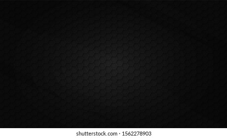 Black abstract background. Hexagons embossed metal texture. Vector illustration.