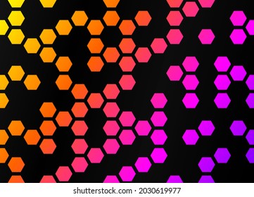 Hexágonos de fondo abstracto de color negro en retroiluminación multicolor. Vector