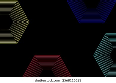 Black Abstract Background with Holographic Polygonal Linear Shapes: Futuristic and Dynamic Design
