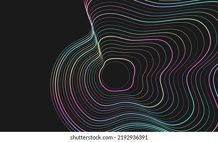 Black abstract background with holographic refracted wavy pattern. Art deco ornament vector design