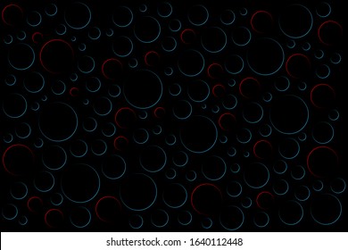 Black abstract background with incomplete red and blue rings, modern simple circular vector illustration
