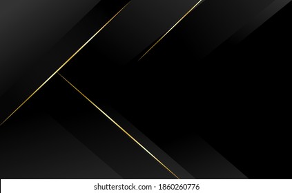 Black Abstract Background Lines Tech Geometric Modern Dynamic Shape With Gold Light Vector Illustration.