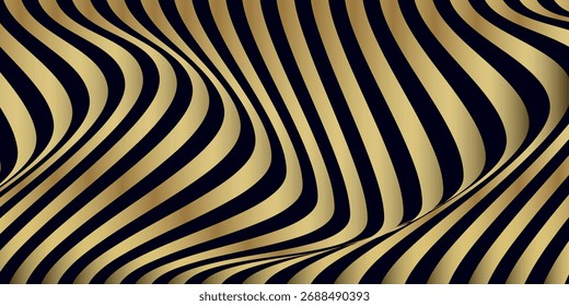 Schwarzer abstrakter Hintergrund mit einem luxuriösen und eleganten goldenen Wellenmuster. Moderne abstrakte goldene Welle Muster Vektorgrafik. EPS 3