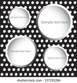 black abstract background with metal circles frames and text