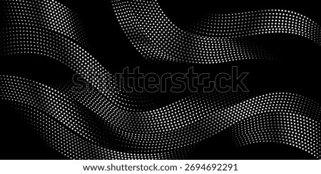 Black abstract background with metallic dotted wavy lines decoration. Modern and trendy sporty curved lines background concept for covers, advertisements, brochures, presentations, and websites.