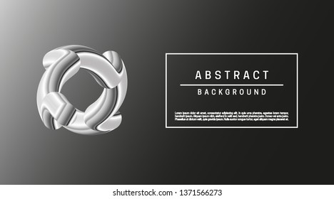 Black abstract background with minimal 3d shapes. Silver metal object.
