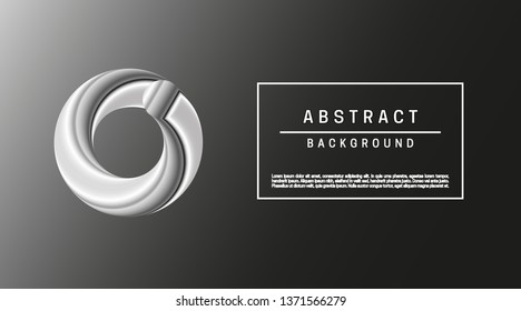 Black abstract background with minimal 3d shapes. Silver metal object.
