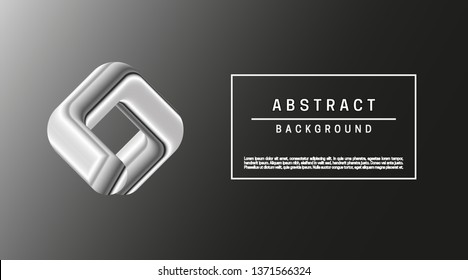 Black abstract background with minimal 3d shapes. Silver metal object.

