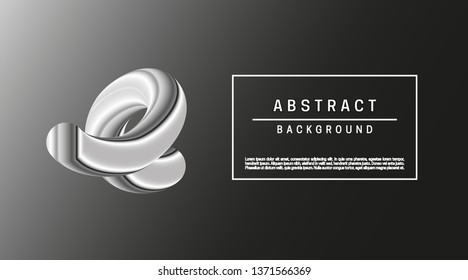 Black abstract background with minimal 3d shapes. Silver metal object.
