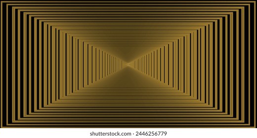 Black abstract background. Modern glowing yellow geometric shape lines. Motion lines. 