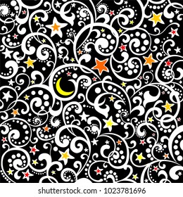Black Abstract background. Night sky with stars and moon. vector illustration
