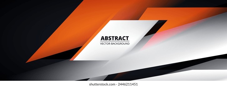 Fondo abstracto negro con Formas geométricas naranja y rosa. Ilustración vectorial templete de Diseño gráfico de Anuncio ancho moderno.
