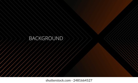 Black abstract background with orange triangular pattern, cross shape, modern geometric texture, diagonal rays and angles	