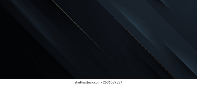 Black Abstract Background Overlapping Diagonal Layers and Golden Lines