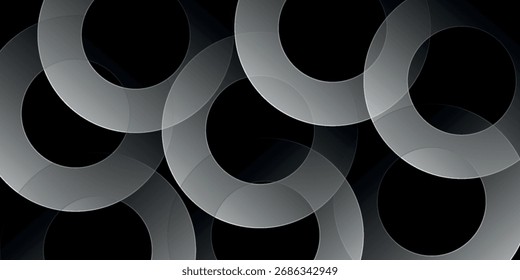 Black abstract background with overlapping layers of decorative circular shapes. Modern background design with a glass concept for web banners, posters, flyers, cards, covers, or brochures. VOL 2