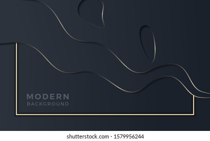 Black abstract background with paper cut with light concept. Texture with and wavy overlap layer. Modern dark background.